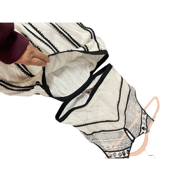 Free People Byzantina Solid Mini Dress Lace Raw Frayed Hem Back Side Cutouts XS - Picture 7 of 16